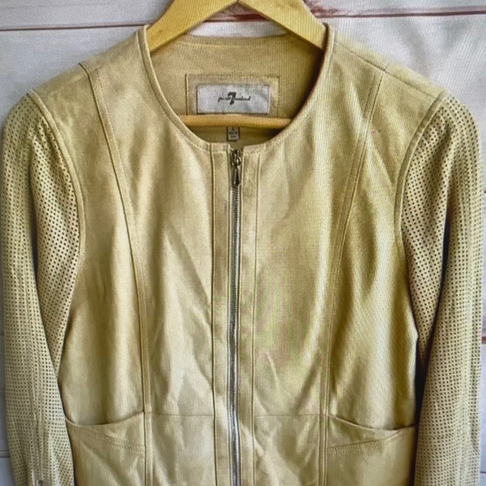7 For All Mankind Pale Yellow Perforated Leather Jacket